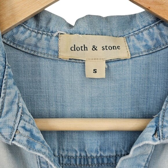 Anthropologie Cloth & Stone Womens S Chambray Two Tone Lyocell Button Up Shirt - Picture 2 of 9